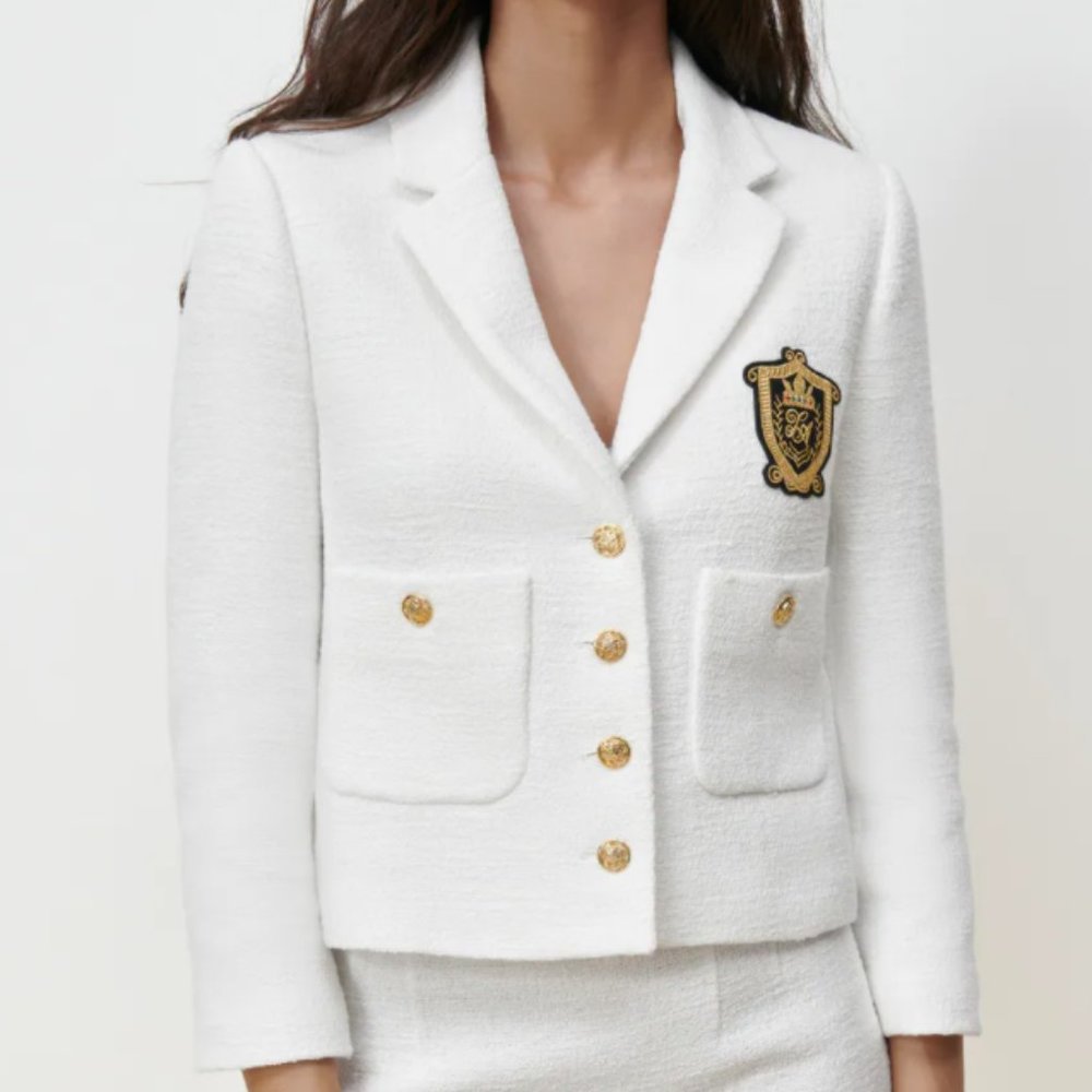 NEW Zara Textured Patch & Pocket Cropped Blazer Jacket